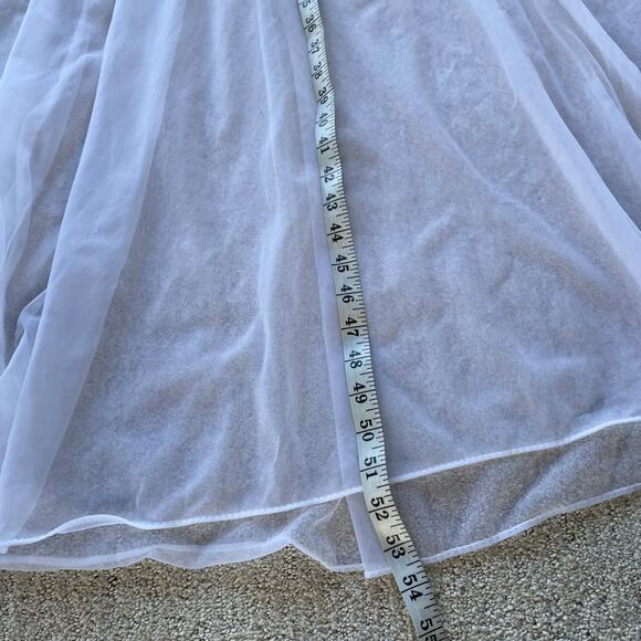 Vintage Val Mode Fairy Sheer Nylon Short flutter Sleeve Lace White Maxi Robe S-M - Picture 14 of 16
